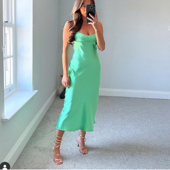 SOLD ON lNSTA Zara satin dress bloggers fav slip mint green maxi midi - Picture 7 of 7